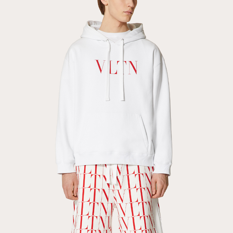 Shop Valentino 白色連帽衫 長袖字母Logo印花 WV3MF14F3TVA33