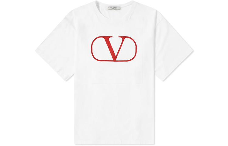Valentino White T-Shirt with Logo Print Crew Neck Design. RV0MG01PPMAA33