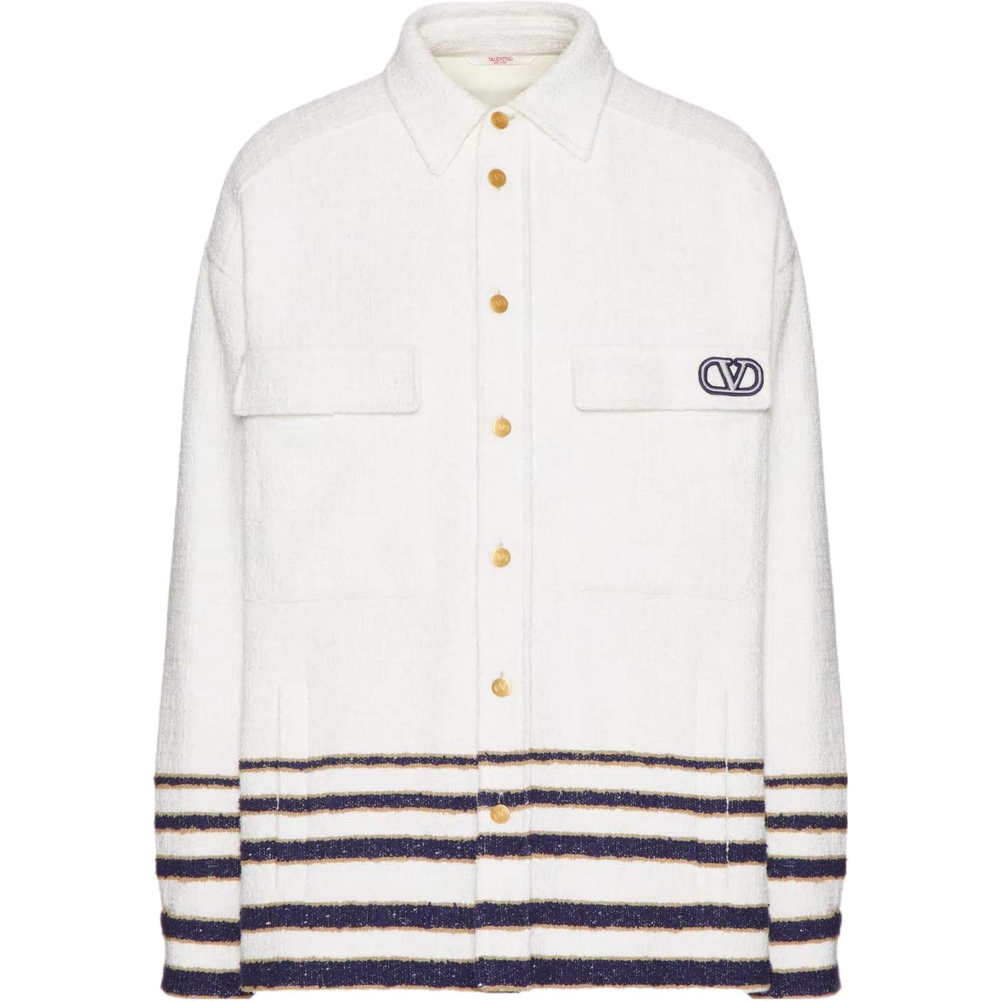 Valentino White Tweed Jacket with Signature Patch Logo and Button Closure 4V3CIN629WL-YCY
