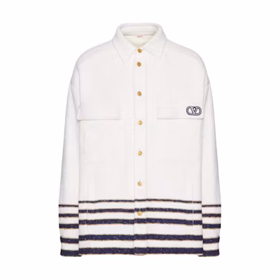 Valentino White Tweed Jacket with Signature Patch Logo and Button Closure 4V3CIN629WL-YCY