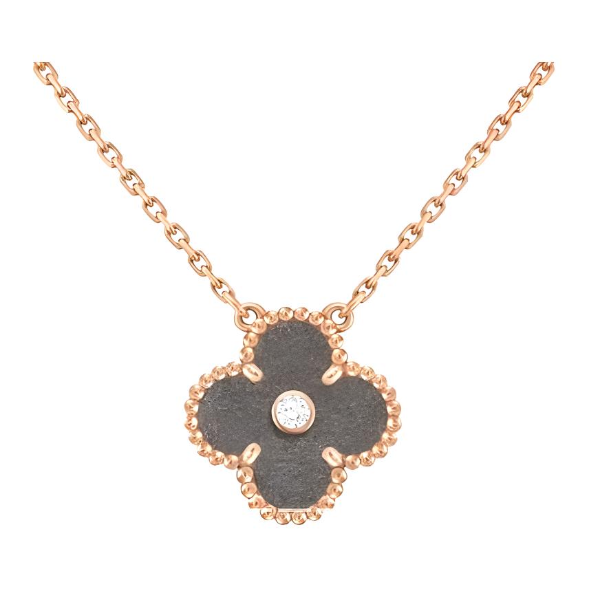 Van Cleef & Arpels 2023 Christmas Rose Gold Obsidian Necklace Unisex Couple Style VCARP9T000