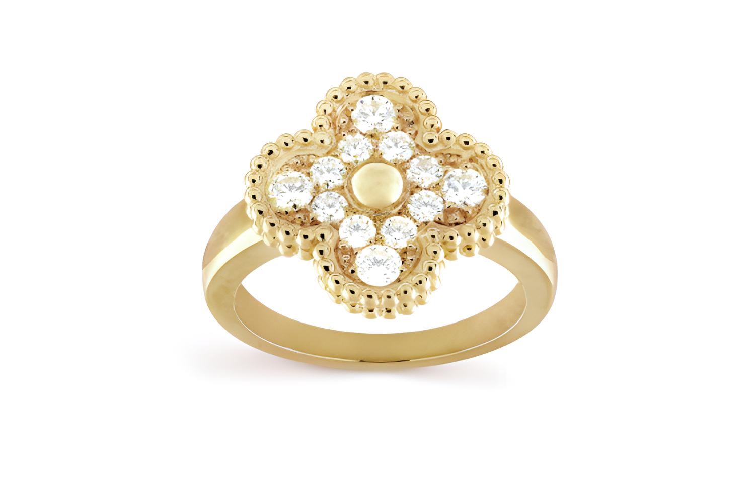 Van Cleef & Arpels Alhambra Clover Ring 18K Gold Diamond Unisex Couple Gold. VCARO26M00