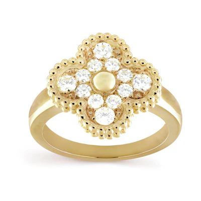 Van Cleef & Arpels Alhambra Clover Ring 18K Gold Diamond Unisex Couple Gold. VCARO26M00