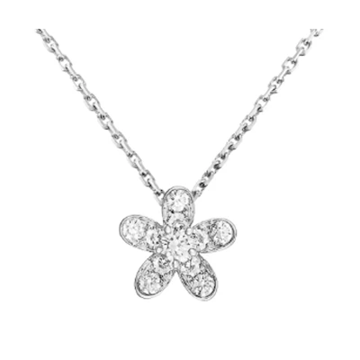 Van Cleef & Arpels Floral Diamond Necklace Unisex Couple Design Silver. ARG44200