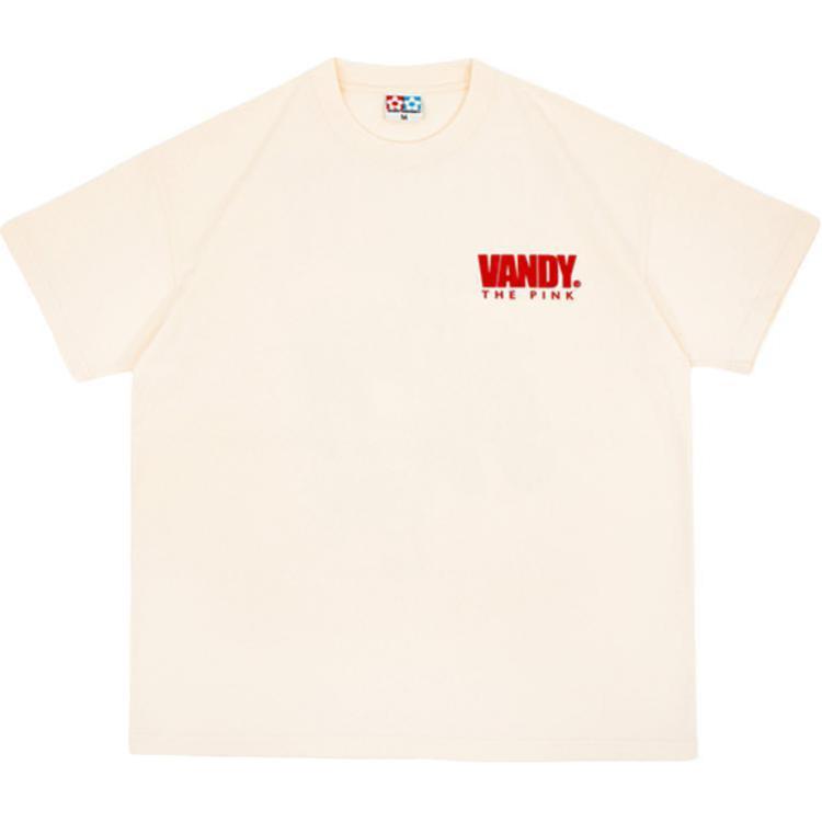 Vandy The Pink Beige Cotton Letter Crewneck Unisex Short Sleeve T-Shirt VTP060