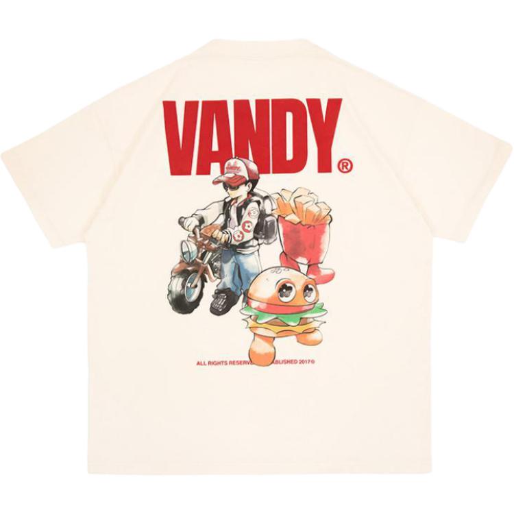 Lookbook Vandy The Pink ベージュ コットン レター クルーネック ユニセックス Tシャツ VTP060