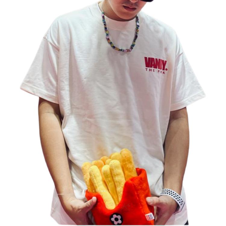 Shop Vandy The Pink ベージュ コットン レター クルーネック ユニセックス Tシャツ VTP060