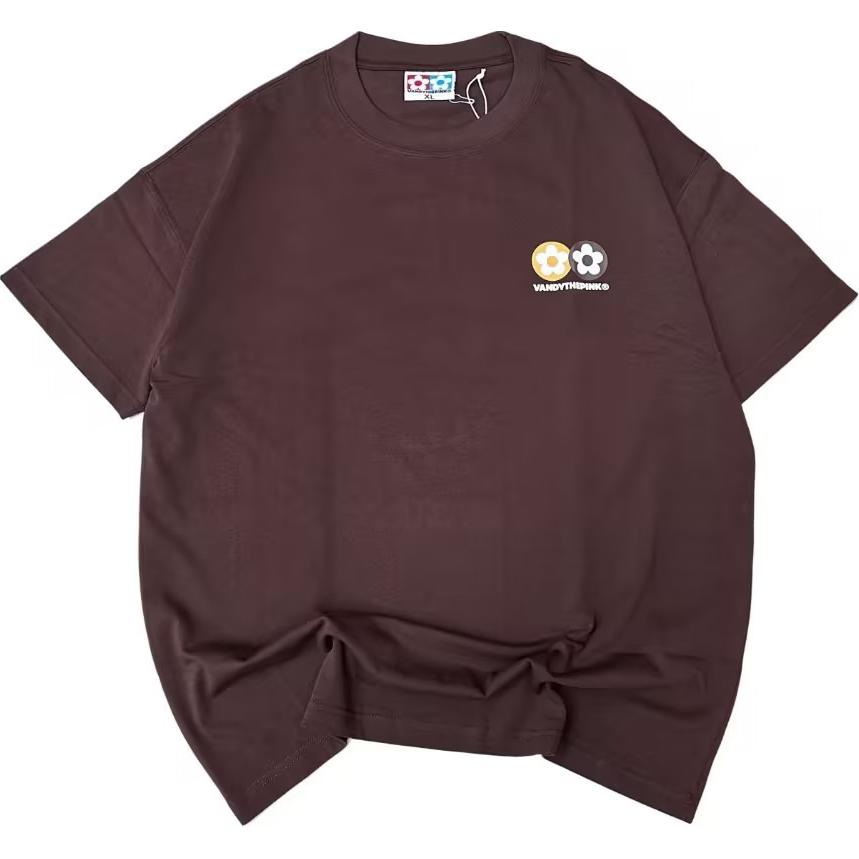 Vandy The Pink Brown Floral Letter Print Unisex Crewneck T-Shirt. VTP092