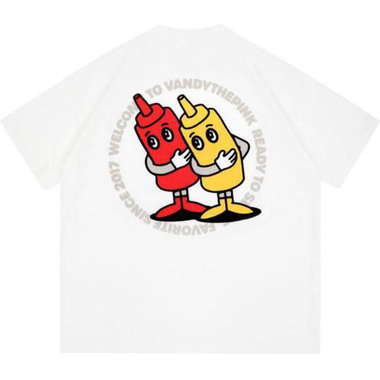 Vandy The Pink Cartoon Letter Graphic White Unisex Crewneck T-Shirt. VD1026-101