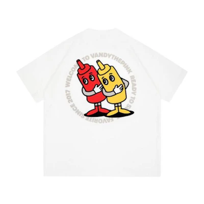 Vandy The Pink Cartoon Letter Graphic White Unisex Crewneck T-Shirt. VD1026-101