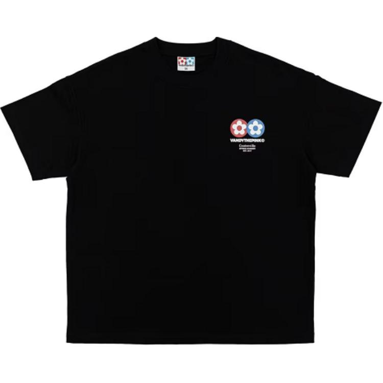 Vandy The Pink Floral Letter Print Black Short Sleeve T-Shirt Unisex. VTP097