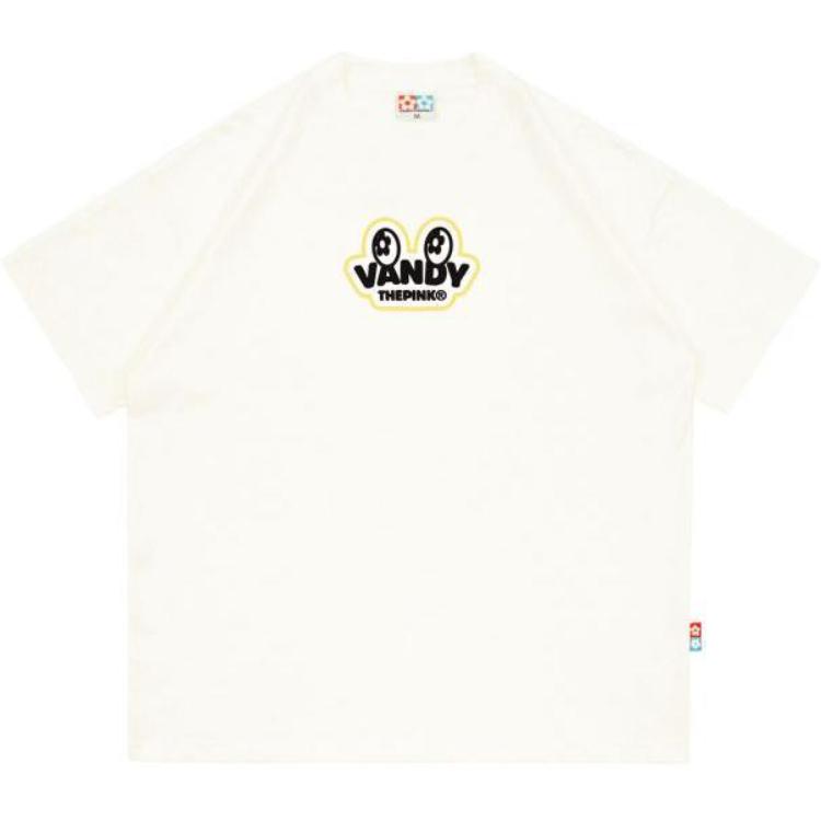 Lookbook Vandy The Pink圖案印花短袖圓領T恤 男女適穿 米白色。 VD1026-104