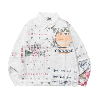 Vandy The Pink Letter Print Long Sleeve Jacket Unisex White. VTP084