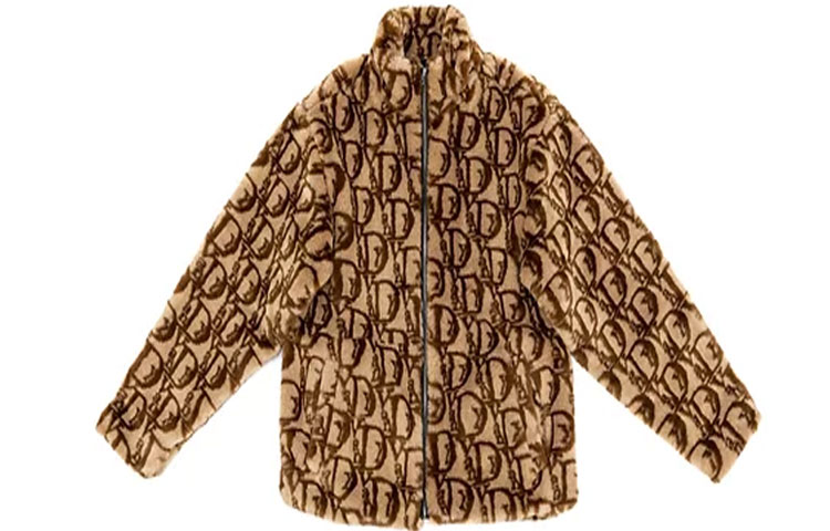 Vandy The Pink Monogram Faux Fur Jacket Coffee Logo Print Unisex Brown VTP-FW21-006