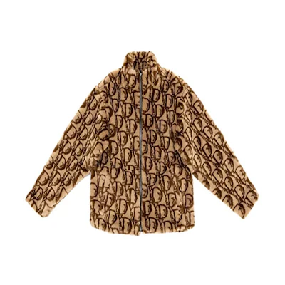 Vandy The Pink Monogram Faux Fur Jacket Coffee Logo Print Unisex Brown VTP-FW21-006