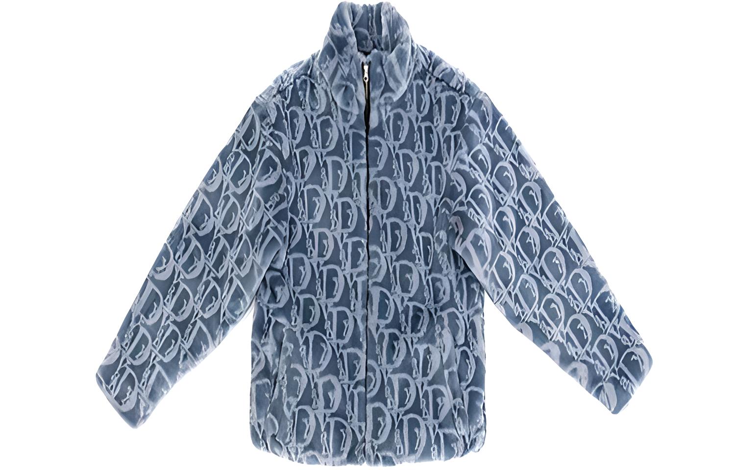Vandy The Pink Monogram Faux Fur Jacket Ice Blue Unisex Logo Print Outerwear VTP-FW21-007