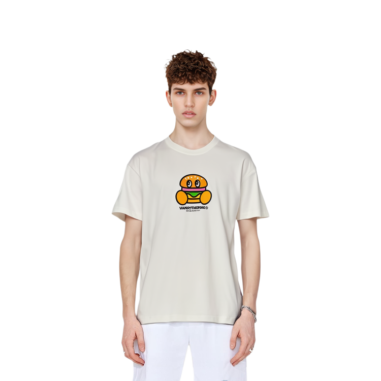 Shop Vandy The Pink 水鑽字母漢堡印花白色男女同款T恤。 VTP115