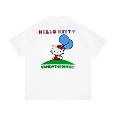 Vandy The Pink Hello Kitty Balloon Graphic Tee White Unisex Casual T-Shirt. VD6033-104
