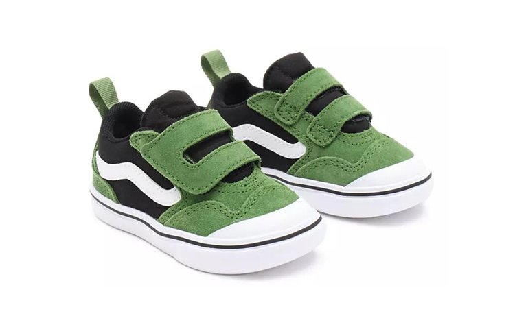 Lookbook 嬰兒 Vans Toddler 2-tone Comfycush New Skool 魔鬼氈舒適休閒板鞋 黑綠拼色