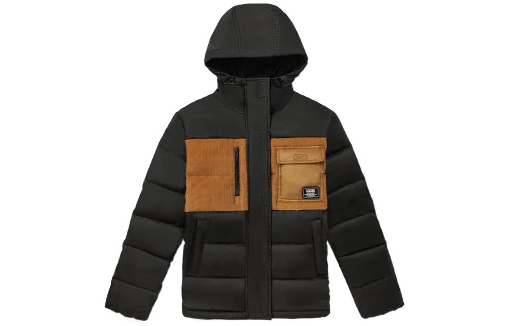 Vans  Black Hooded Puffer Jacket with Pocket and Color Block Design VN0A5F6VBLK