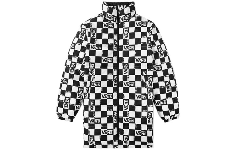 Vans All-Over Checkerboard Reversible Mid-Length Down Jacket Black Unisex VN0A54I3BLK
