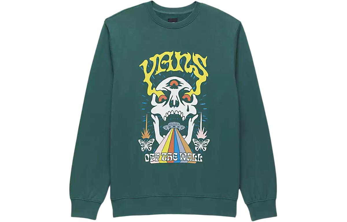 Vans All Seeing Crew Sweatshirt Green Skull Letter Graphic Long Sleeve VN000GE0BDX