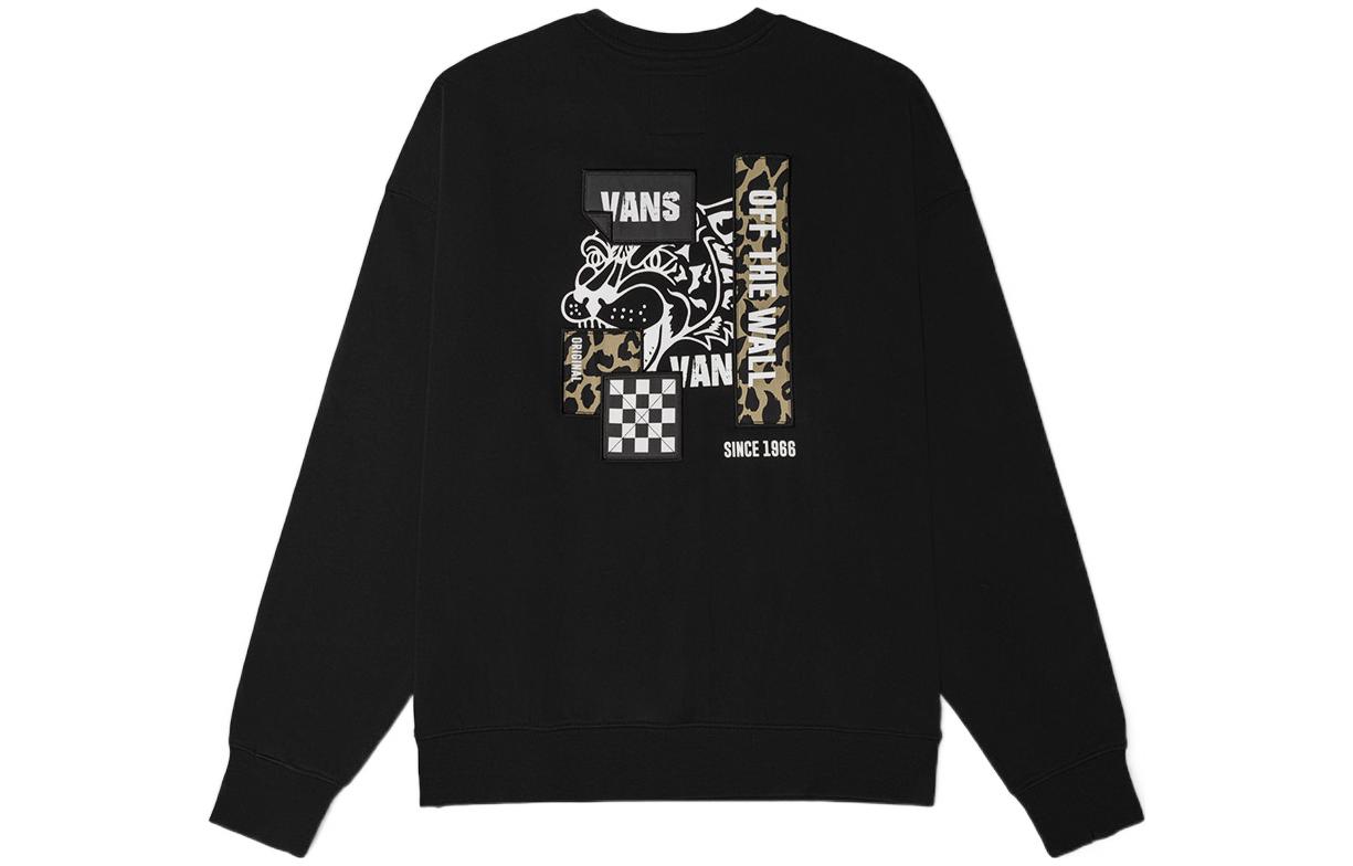 Vans Alphabet Print Black Crewneck Sweatshirt Unisex Long Sleeve Pullover VN0A7TRNBLK