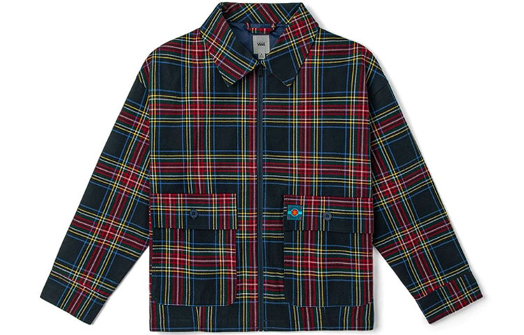 Vans Alphabet Print Plaid Workwear Jacket Navy Blue Unisex VN0A54KZ7UR