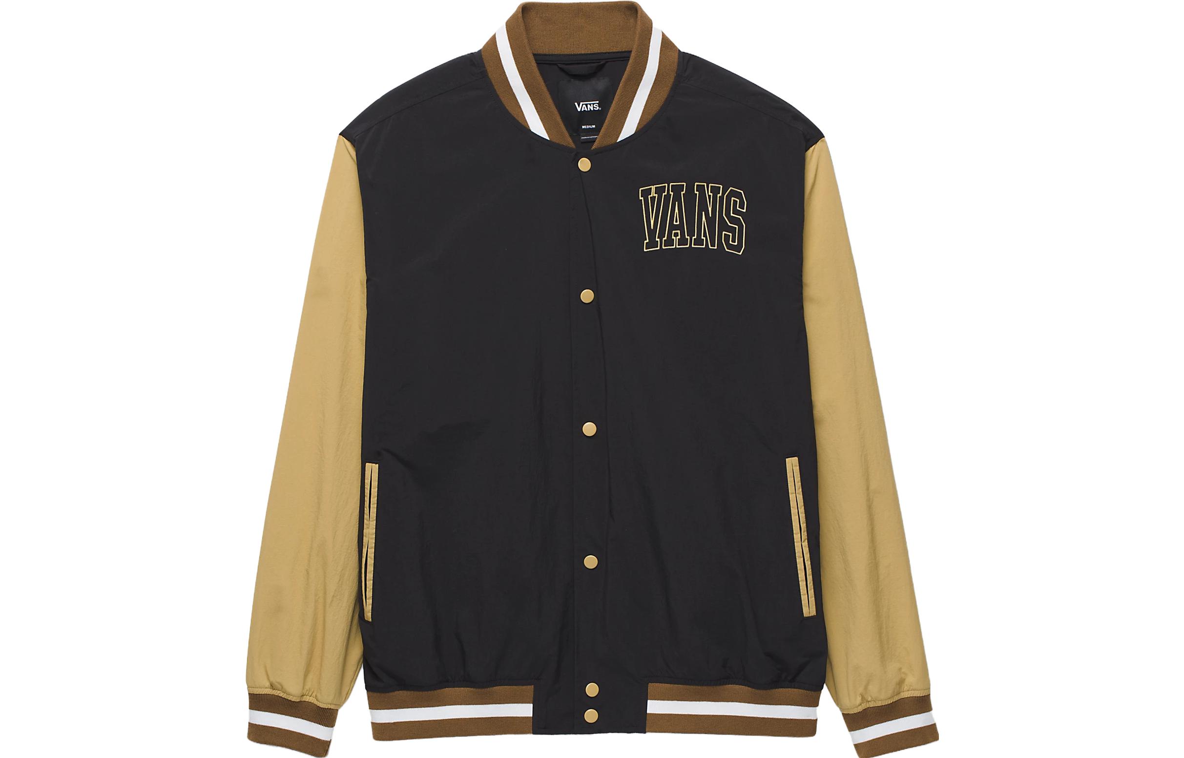 Vans Athletic Prep Bomber Jacket Black Loose Fit Colorblock Letter Print VN000AAPCO4