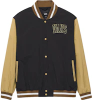 Vans Athletic Prep Bomber Jacket Black Loose Fit Colorblock Letter Print VN000AAPCO4 Vans Athletic Prep Bomber Jacket Black Loose Fit Colorblock Letter Print VN000AAPCO4