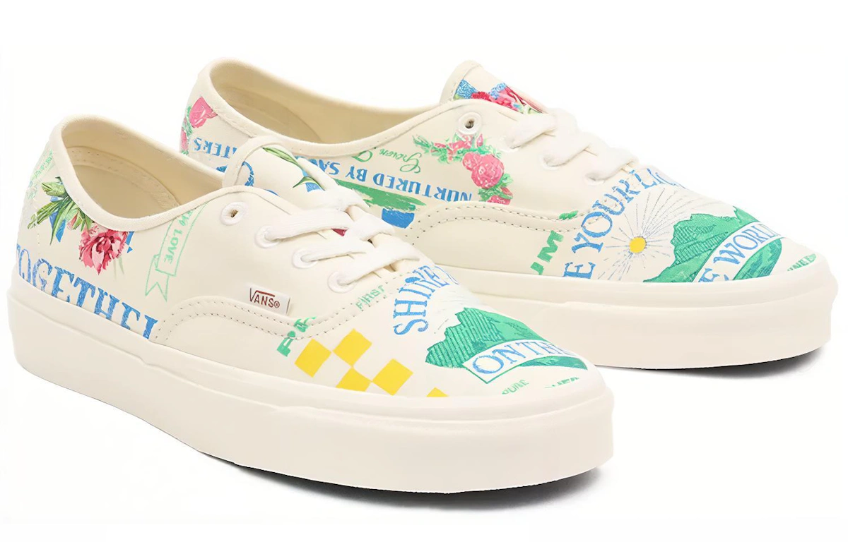 Vans Authentic Low Tops Casual Skateboarding Shoes Unisex White Green Blue Cartoon Printing 'White Green Blue'