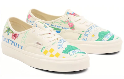 Vans Authentic Low Tops Casual Skateboarding Shoes Unisex White Green Blue Cartoon Printing 'White Green Blue'
