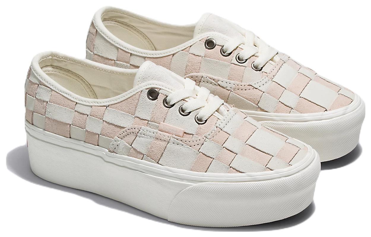 Lookbook Vans 真實編織格子 增高底板 休閒  防滑耐磨 低筒 滑板鞋 男女同款 白粉色