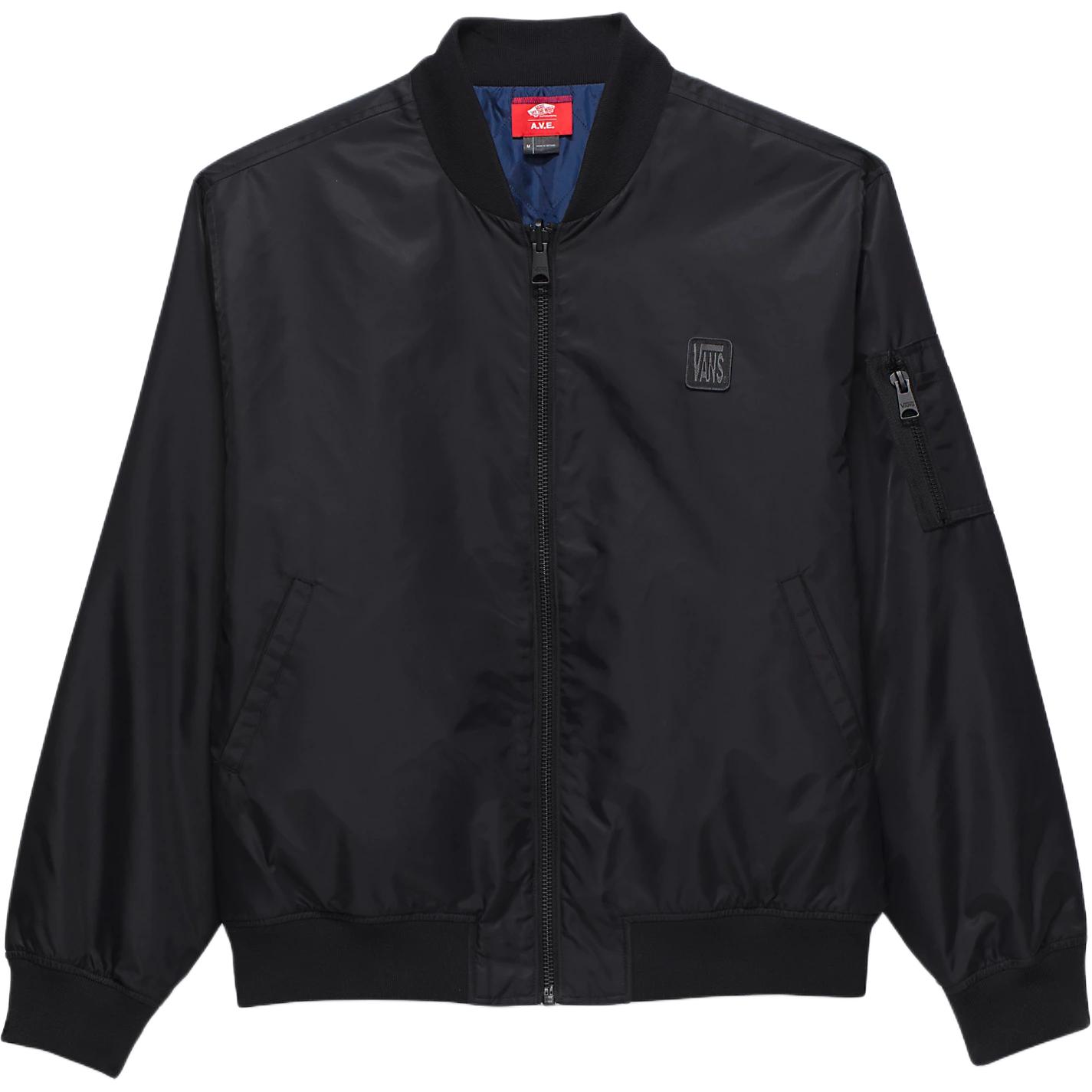 Vans AVE Skate Bomber Black Jacket with Minimalist Logo and Zipper Design VN0008HTBLK