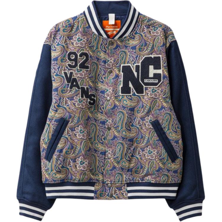 Vans Blue Full-Print Letter Graphic Baseball Collar Long Sleeve Jacket VN0A7SRQ448