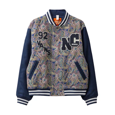 Vans Blue Full-Print Letter Graphic Baseball Collar Long Sleeve Jacket VN0A7SRQ448