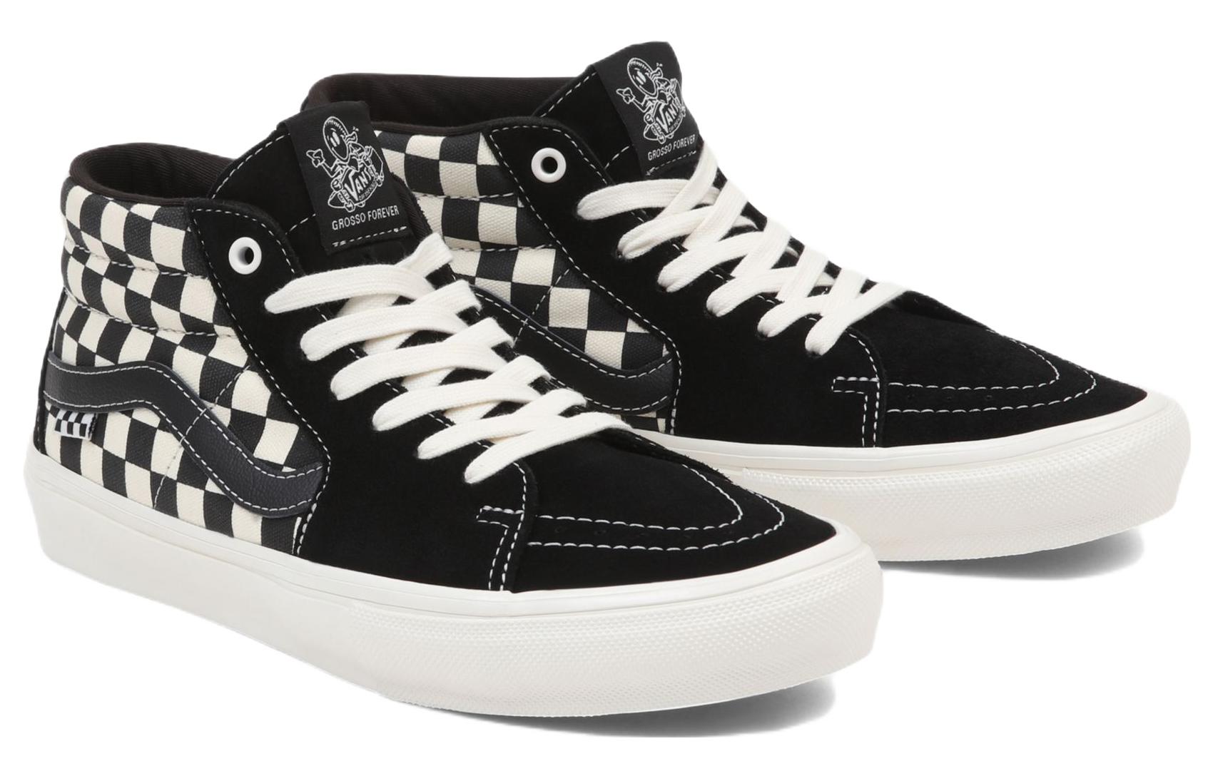 Lookbook Vans Skate Grosso 潮流休閒棋盤格 耐磨防滑 中筒 滑板鞋 男女款 黑白