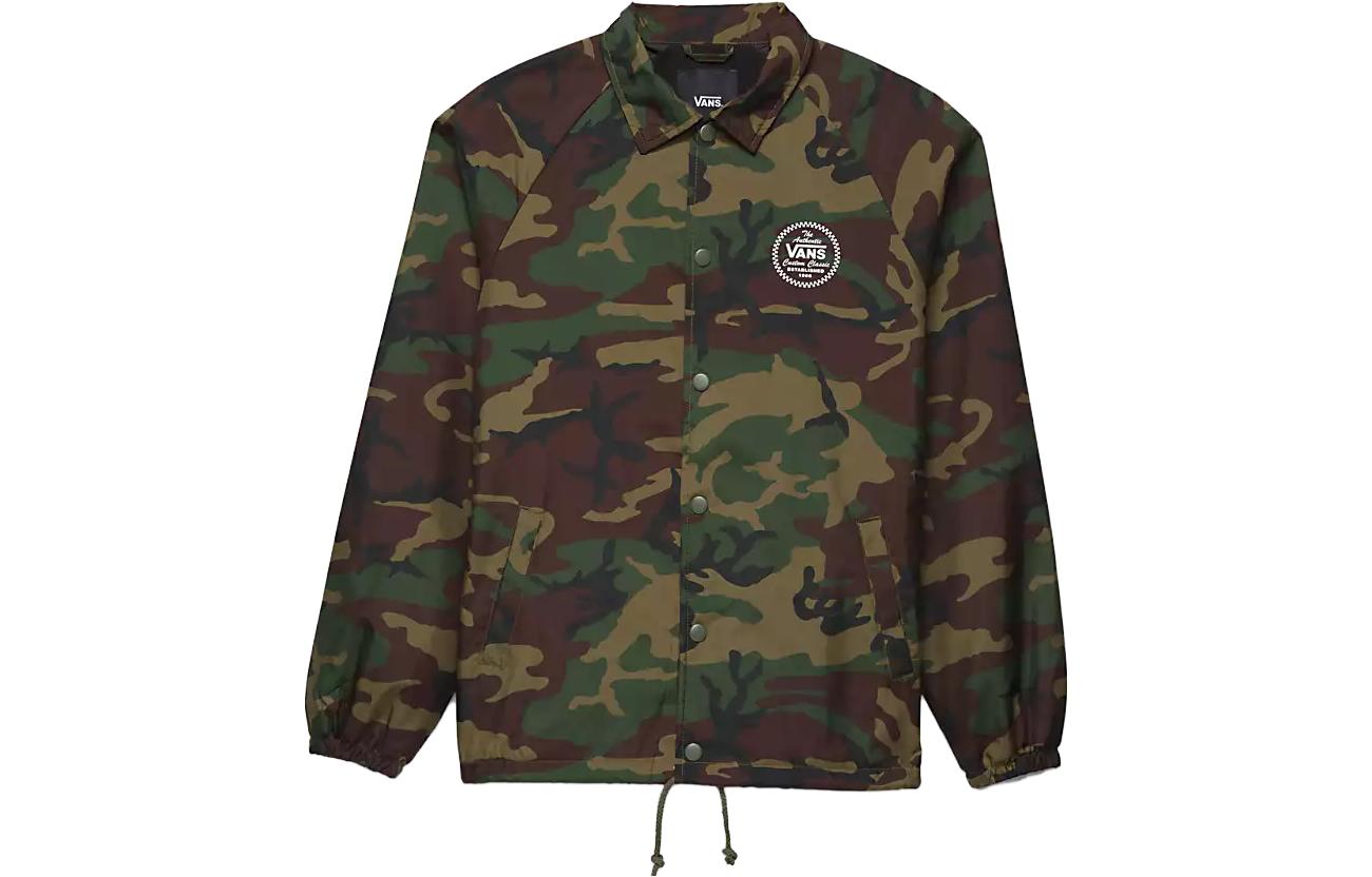 Vans Camo Letter Print Button-Up Long Sleeve Jacket Military Green VN0A5KEY-CMA