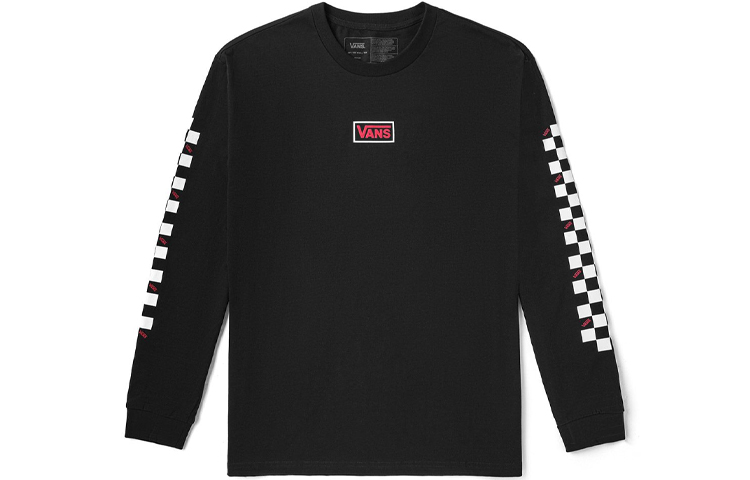 Vans Checkerboard Print Logo Crewneck Sweatshirt Unisex Black VN0A54MQS6C