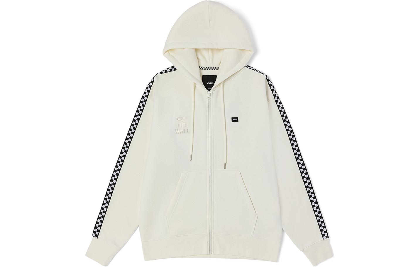 Vans Checkerboard Print Zip-Up Hoodie Unisex White Sweatshirt VN0A7YIYFS8