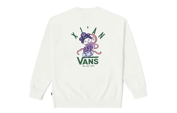 Vans City Series Letter Graphic Crewneck Sweatshirt Unisex Off-White VN000KQDFS8