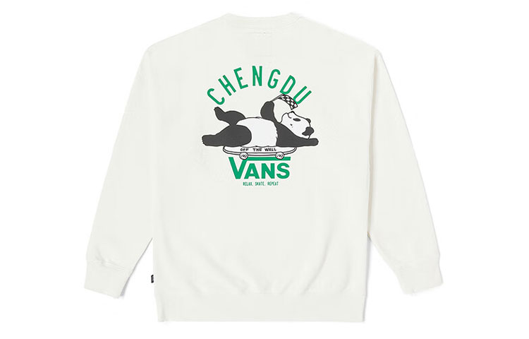 Vans City Series Panda Print Crewneck Sweatshirt Unisex Off-White VN000KQCFS8