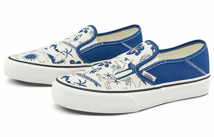 Order Vans蓝白滑板鞋男女款印花一脚蹬经典休闲鞋 VN0A5HYQAXV