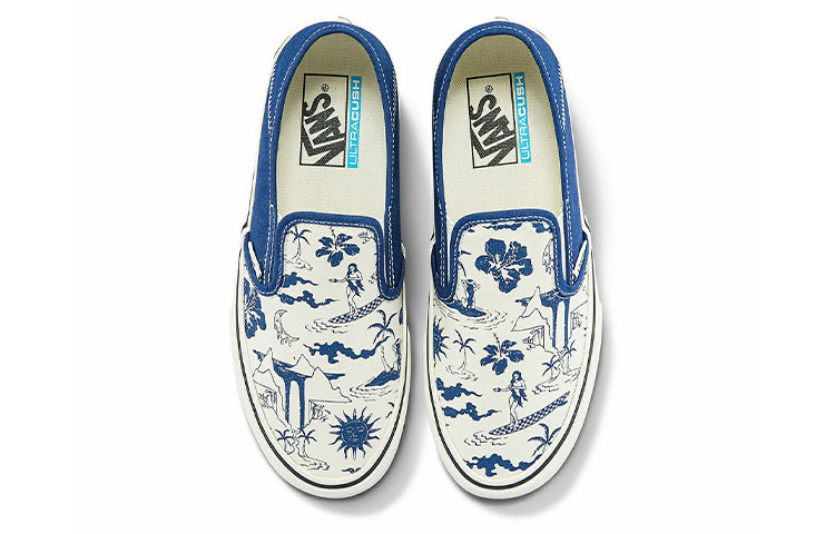 Lookbook Vans蓝白滑板鞋男女款印花一脚蹬经典休闲鞋 VN0A5HYQAXV