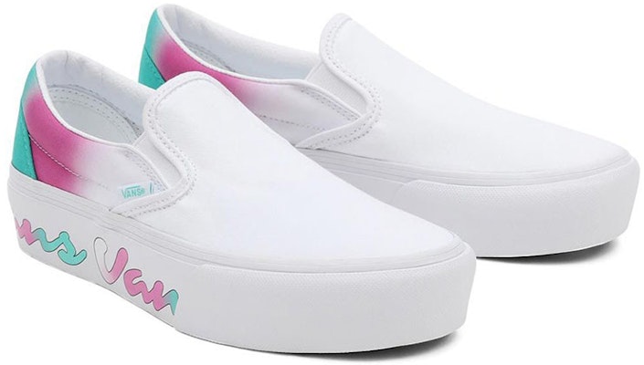 Vans經典滑入款加厚底休閒板鞋 男女款 白綠紫漸變 Lookbook Vans經典滑入款加厚底休閒板鞋 男女款 白綠紫漸變