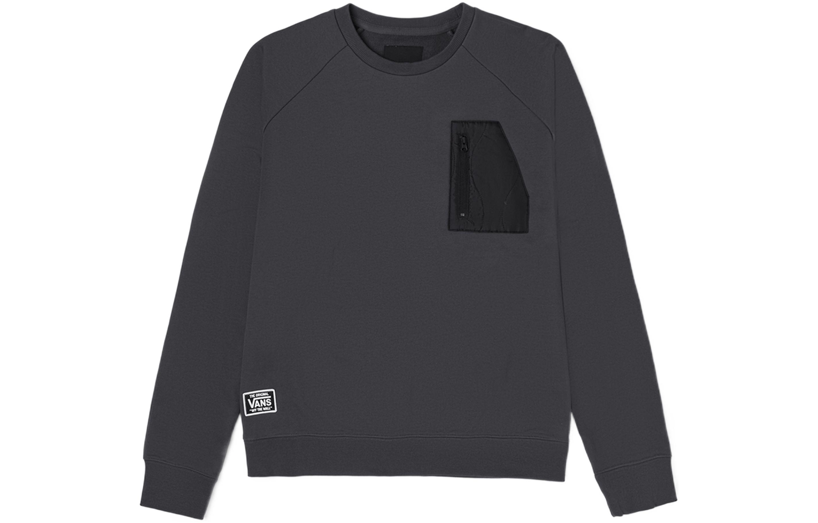 Vans Collegiate Logo Pullover Sweatshirt Black/Gray Unisex with Zipper Pocket VN0009161O7
