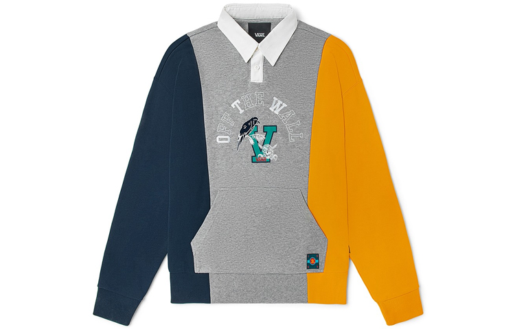 Vans Color Block Print Polo Collar Pullover Sweatshirt Unisex Gray VN0A54JD4OU