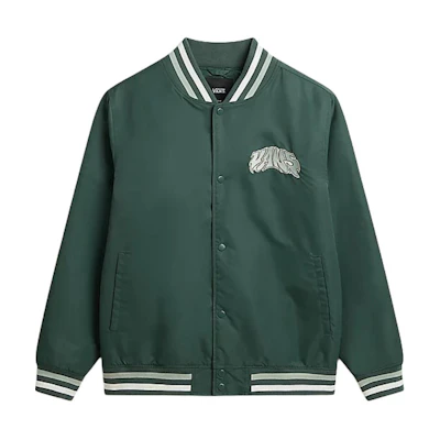 Vans Dunton Green Logo Print Long Sleeve Baseball Jacket for Men VN000G81BDX