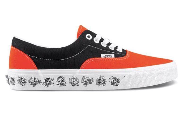 Order Vans Era 骷髅印花复古休闲帆布鞋 黑橙拼色 'Black Orange' VN0A38FRT5M
