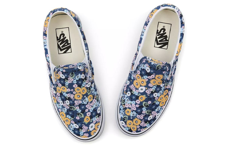 Shop Vans Floral Classic Slip-On 'Biru Kuning' VN000XG8AS2